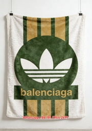 Balenciaga Trefoil Stripe Print Flannel Sofa Throw Blanket Luxury Brand Cover BA034
